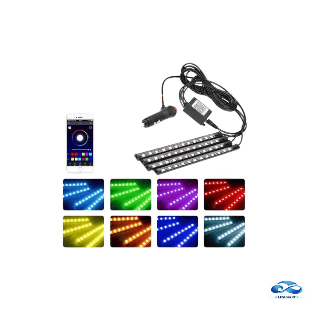 Tiras  Luces Led Interior Auto RGB  8 Colores Con Bluetooth