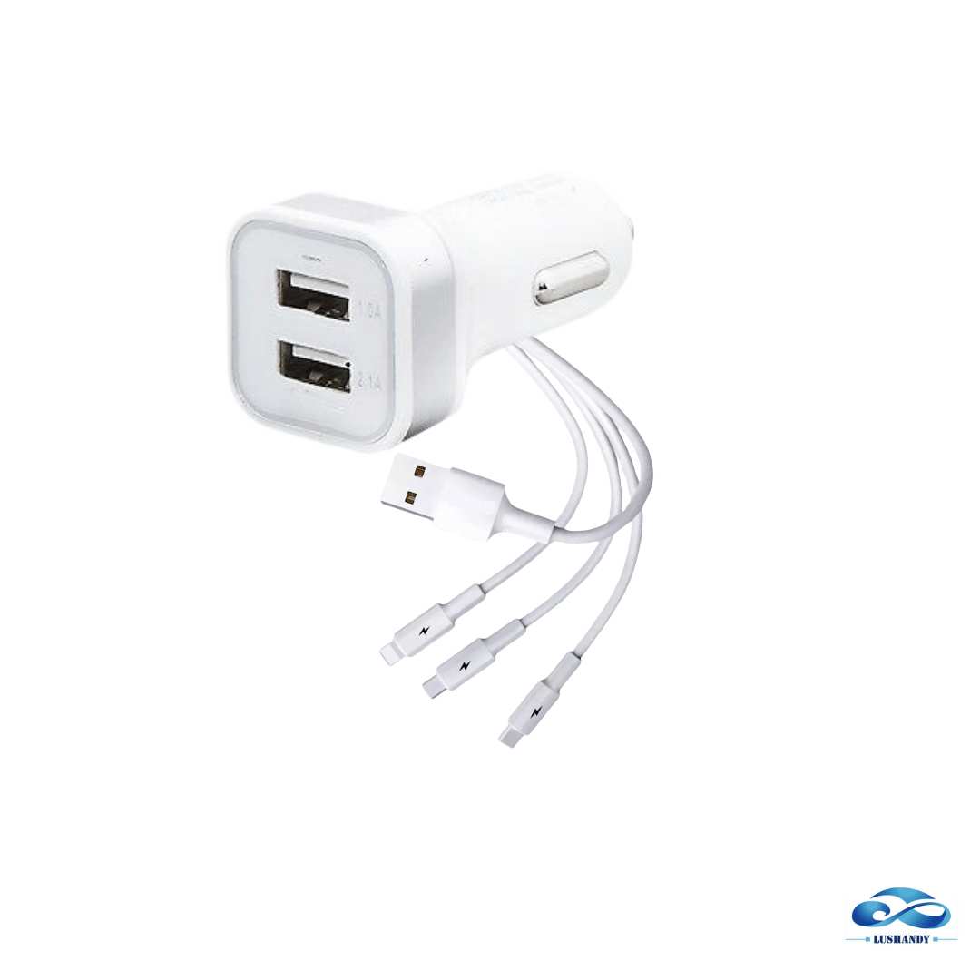 Cargador Universal Para Cenicero Cable Conector Múltiple y Doble USB 2.1A Y 1.0A Voltaje 12-24V